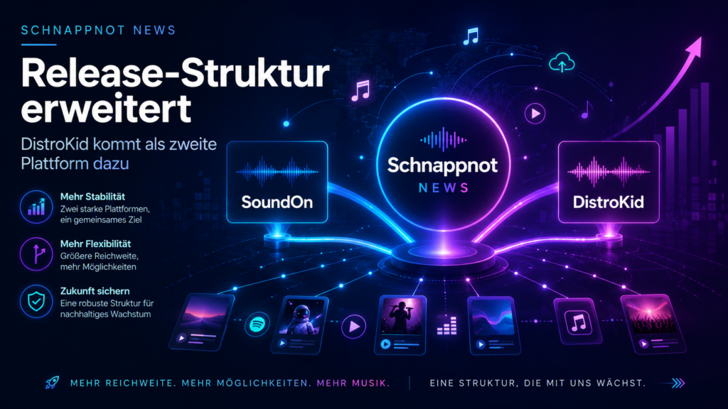 Die neue Distributionsstruktur betrifft künftige Schnappnot-Releases direkt und erklärt der Community sachlich, warum DistroKid künftig zusätzlich eingesetzt wird.