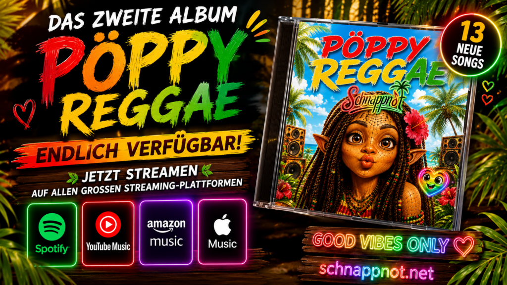 16:9, farbenfrohes Reggae-Festival, tropische Stimmung, Albumcover im Mittelpunkt, sommerliche Farben, Musiklautsprecher, Palmen, moderne Newsgrafik, keine Markenlogos, schnappnot_news_style