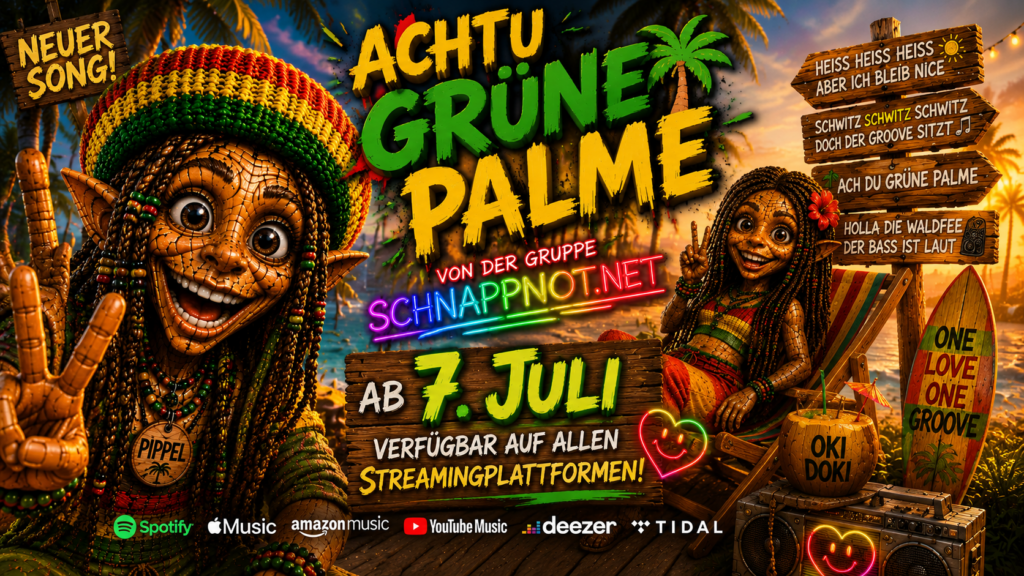 16:9, sommerliche Reggae-Release-Szene mit Palmensilhouette, Sonnenaufgang, leuchtenden Klangwellen und abstrakter Musikenergie, modern, farbig, kontrastreich, ohne Schrift, ohne Logos, keine realen Personen